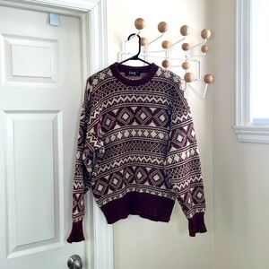 Caldwell - Baggy Knit Sweater Top Shirt - White / Dark Red - M